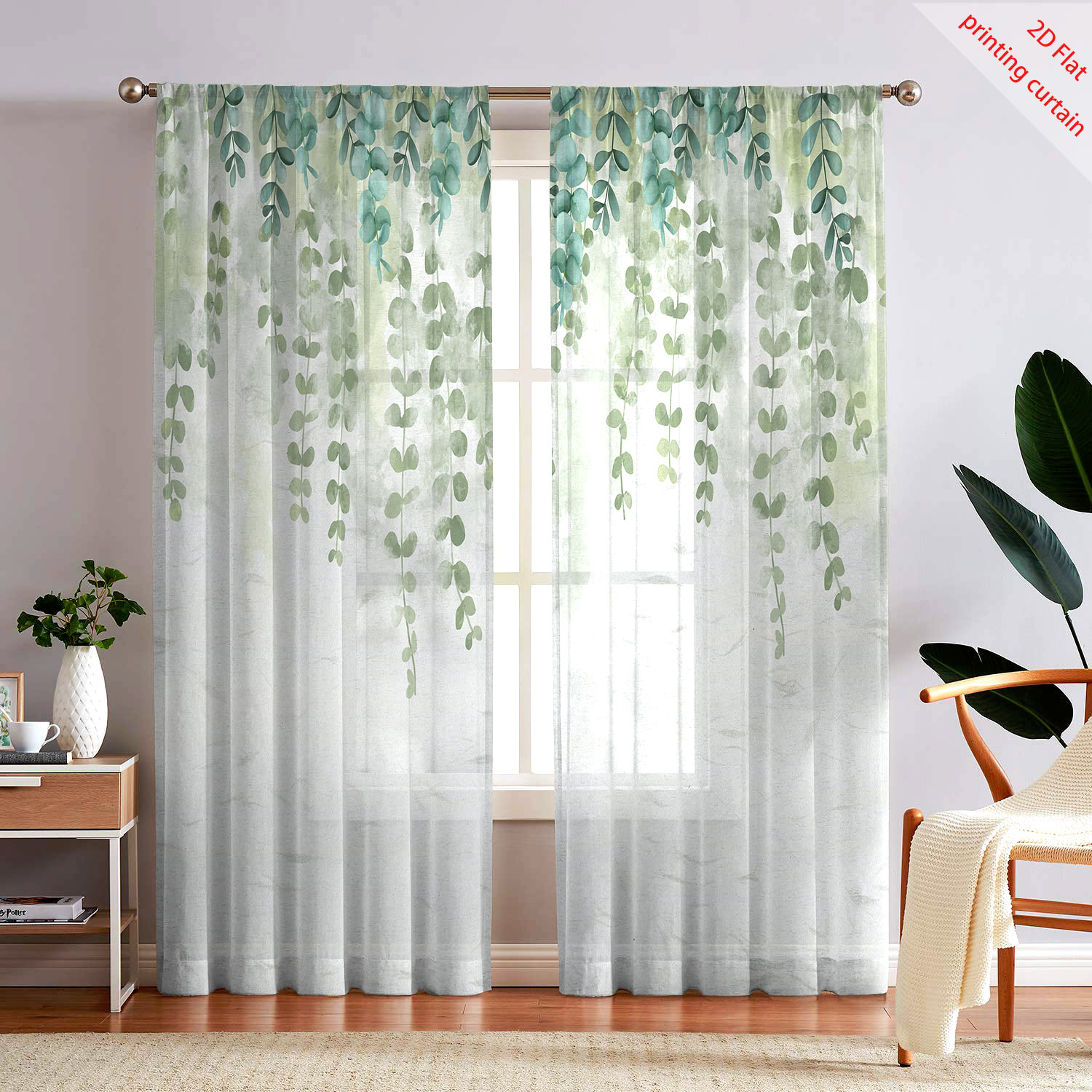 Home Decor Youtube - Cortina de gaze transparente impressa com