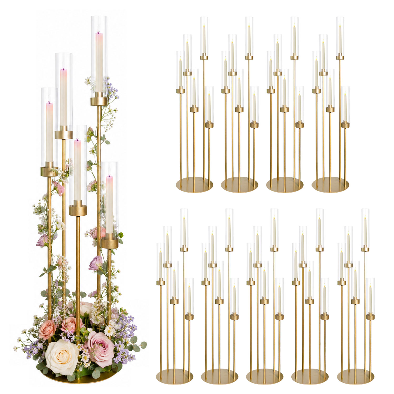 Home Decor Gold - 10 Peças Candelabro de Chão Dourado