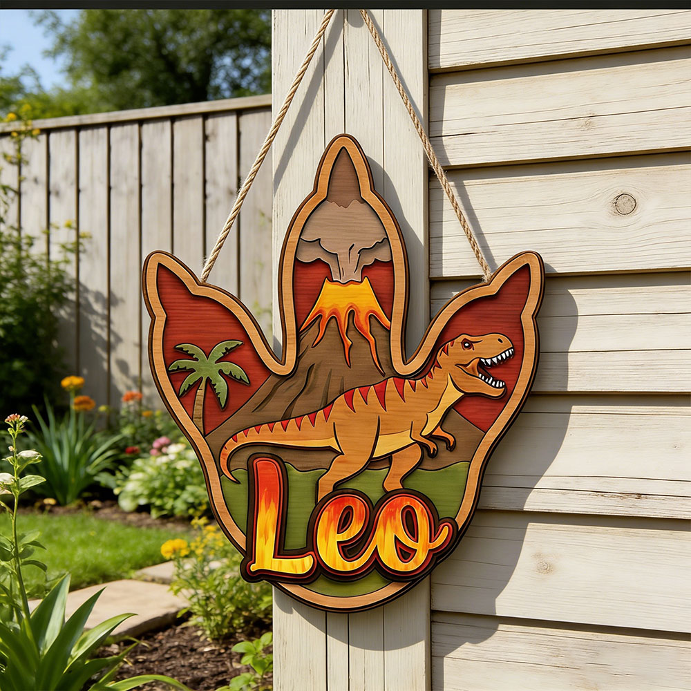 Home Decor Names - Placa de Madeira Personalizada 3D Dinossauro