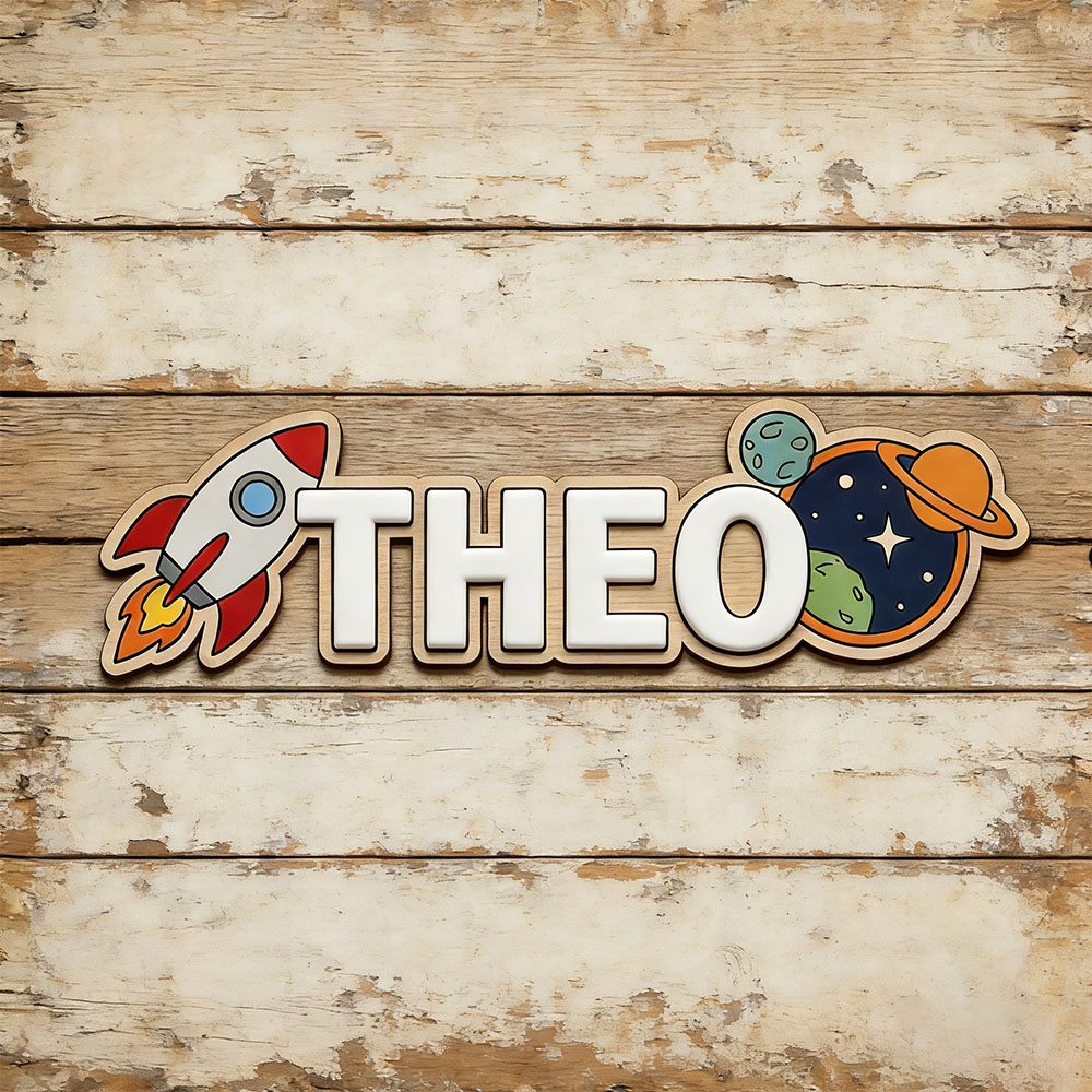 Home Decor Names - Placa de Nome Personalizada Foguete Espacial
