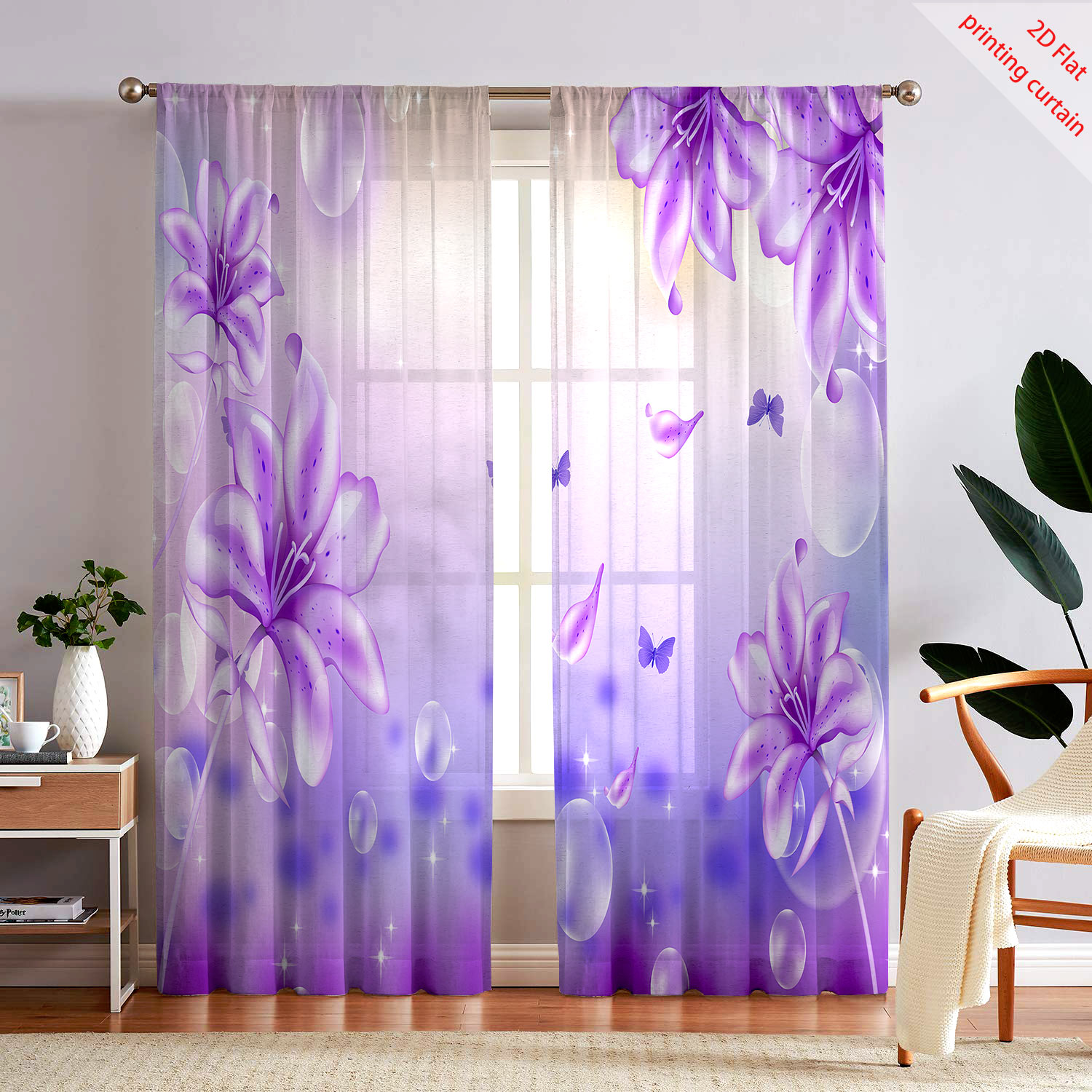 Home Decor Youtube - Cortina de Gaze Transparente com Estampa