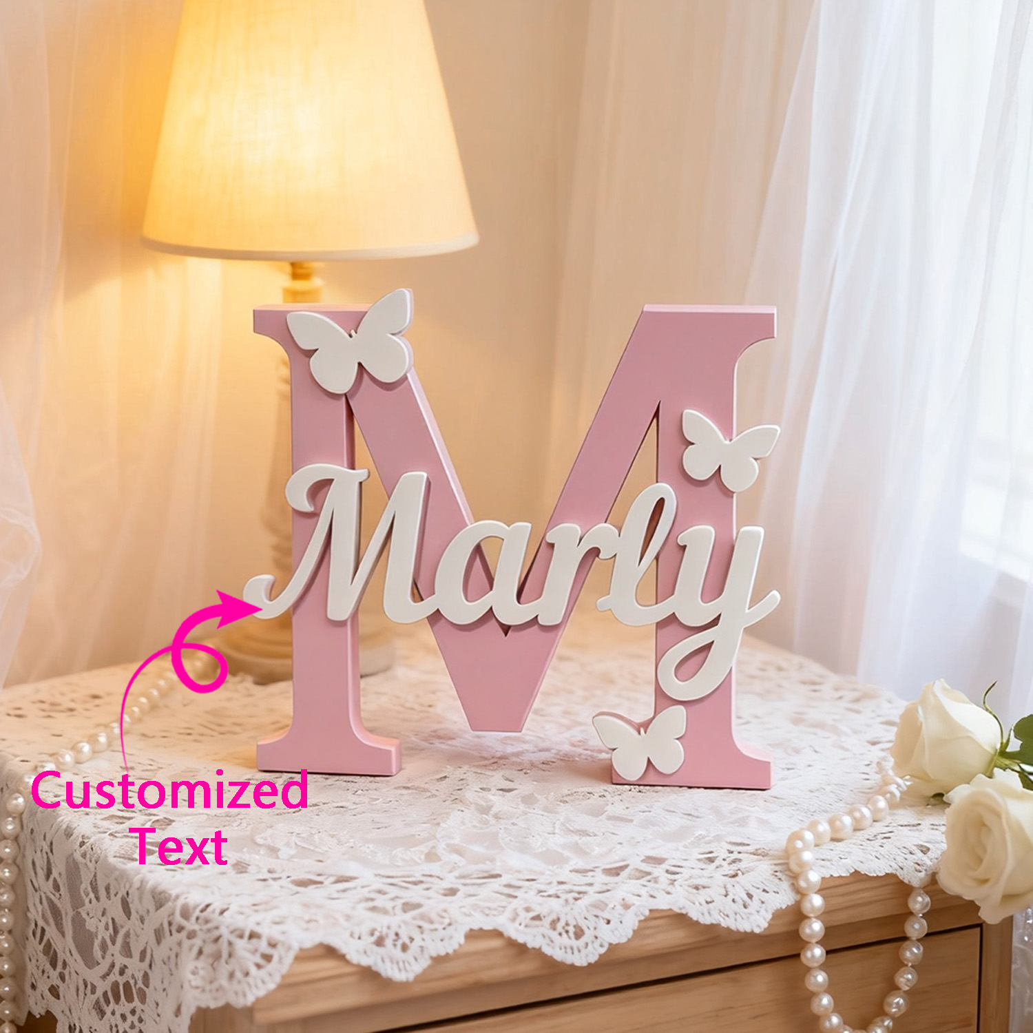 Home Decor Names - Placa de Nome Personalizada em Madeira