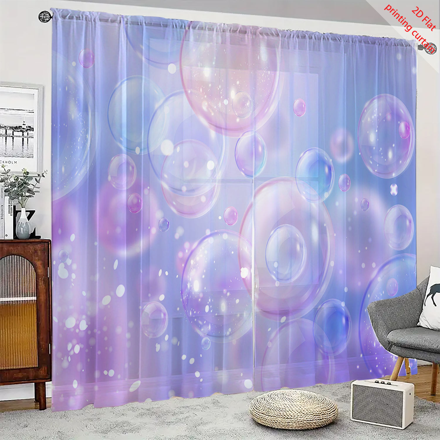 Home Decor Youtube - Cortina de gaze impressa com bolhas