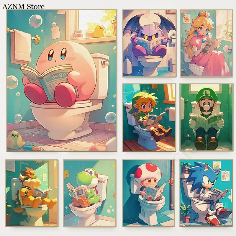 Engraçado banheiro dos desenho - Watercolor Poster Print avaliação e preço